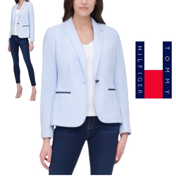 Tommy Hilfiger Jackets & Blazers - NEW Tommy Hilfiger Light Blue Elbow Patch One Button Front Blazer